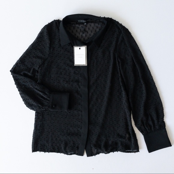 Endless Rose Black Dobby Ribbon Texture Button Down Long Sleeves Shirt, NWT, S - Picture 2 of 6